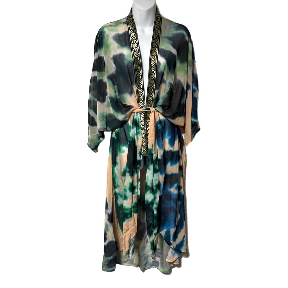 Suki So Tie Dye Sheer Greek Goddess Kimono Robe One Size Tie Belt